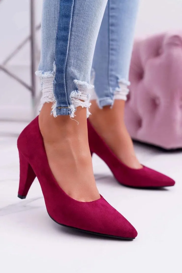 Buty Sergio Leone Czółenka Zamszowe|Czółenka Na Słupku*Czółenka Damskie Sergio Leone PB139 Fuksja Felice