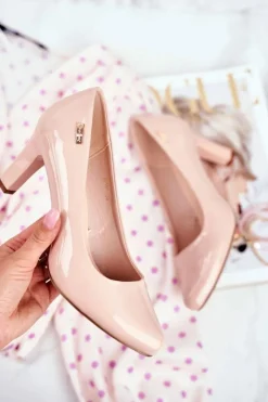 Buty Sergio Leone Czółenka Na Słupku|Czółenka Klasyczne*Czółenka damskie Sergio Leone Lakierowane Na Słupku Nude Orsola Beżowy