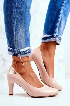 Buty Sergio Leone Czółenka Na Słupku|Czółenka Klasyczne*Czółenka damskie Sergio Leone Lakierowane Na Słupku Nude Orsola Beżowy