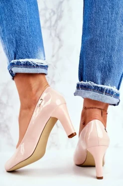 Buty Sergio Leone Czółenka Na Słupku|Czółenka Klasyczne*Czółenka damskie Sergio Leone Lakierowane Na Słupku Nude Orsola Beżowy