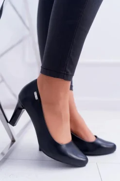 Buty Sergio Leone Czółenka Na Słupku|Czółenka Klasyczne*Czółenka damskie Sergio Leone Czarne Matowe Orsola