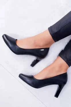 Buty Sergio Leone Czółenka Na Słupku|Czółenka Klasyczne*Czółenka damskie Sergio Leone Czarne Matowe Orsola