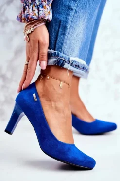 Damskie Buty Sergio Leone Czółenka damskie Sergio Leone Zamszowe Indygo Orsola