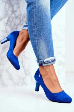 Damskie Buty Sergio Leone Czółenka damskie Sergio Leone Zamszowe Indygo Orsola