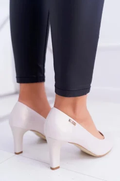 Buty Sergio Leone Czółenka Na Słupku|Czółenka Klasyczne*Czółenka damskie Sergio Leone Beżowe Perłowe Orsola