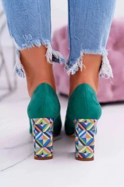 Buty Sergio Leone Czółenka Zamszowe|Czółenka Na Słupku*Czółenka Damskie Sergio Leone Odkryte Palce PB133 Zielone Fani