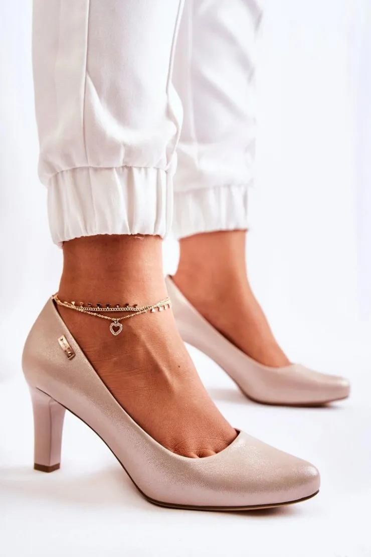 Damskie Buty Sergio Leone Czółenka Damskie Sergio Leone Złote Błyszczące Orsola