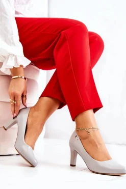 Buty Sergio Leone Czółenka Na Słupku|Czółenka Klasyczne*Czółenka Damskie Sergio Leone Szare Matowe Orsola