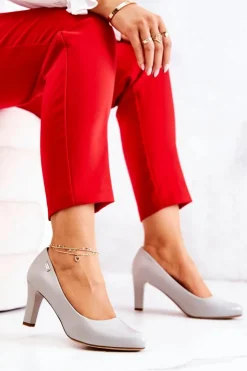 Buty Sergio Leone Czółenka Na Słupku|Czółenka Klasyczne*Czółenka Damskie Sergio Leone Szare Matowe Orsola