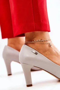 Buty Sergio Leone Czółenka Na Słupku|Czółenka Klasyczne*Czółenka Damskie Sergio Leone Szare Matowe Orsola