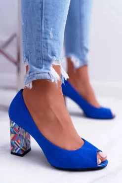 Buty Sergio Leone Czółenka Zamszowe|Czółenka Na Słupku*Czółenka Damskie Sergio Leone Odkryte Palce PB133 Niebieskie Fani