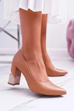 Outlet Laura Messi Czółenka Damskie Skórzane 1979 Camel