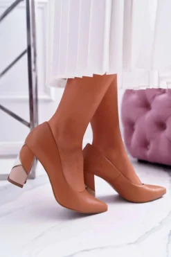 Outlet Laura Messi Czółenka Damskie Skórzane 1979 Camel