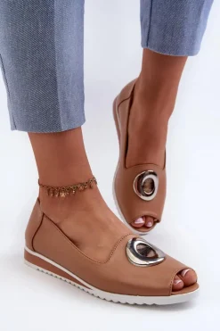 Boto Czółenka Na Platformie|Czółenka Klasyczne*Czółenka Damskie Z Ozdobą Eko Skórzane Ciemnobeżowe Biolita Beżowy