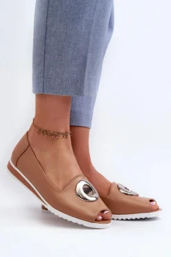 Boto Czółenka Na Platformie|Czółenka Klasyczne*Czółenka Damskie Z Ozdobą Eko Skórzane Ciemnobeżowe Biolita Beżowy