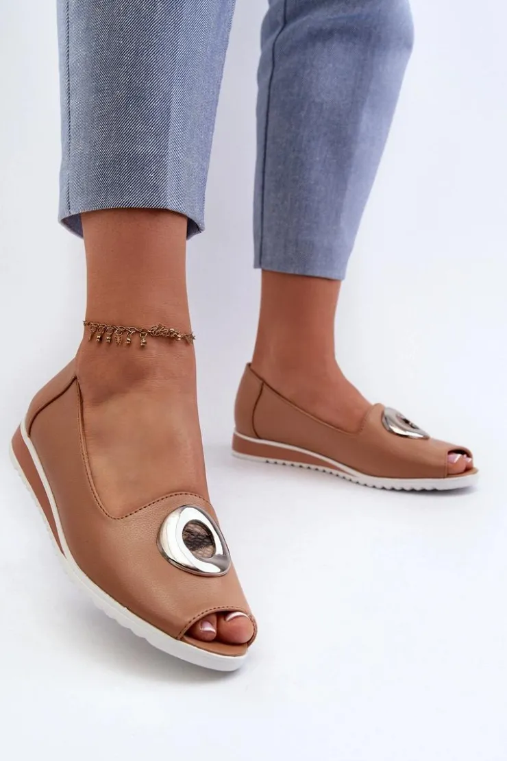 Boto Czółenka Na Platformie|Czółenka Klasyczne*Czółenka Damskie Z Ozdobą Eko Skórzane Ciemnobeżowe Biolita Beżowy