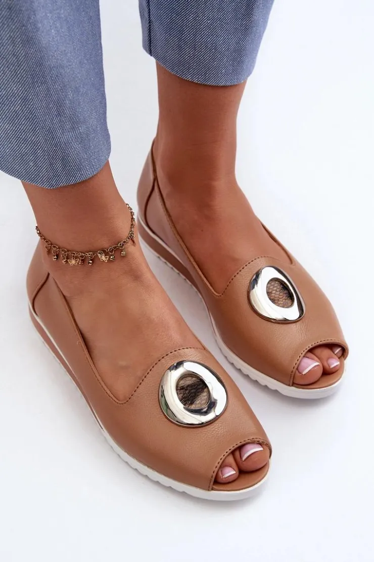 Boto Czółenka Na Platformie|Czółenka Klasyczne*Czółenka Damskie Z Ozdobą Eko Skórzane Ciemnobeżowe Biolita Beżowy