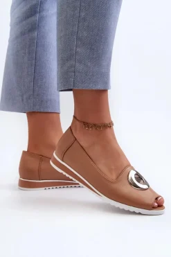 Boto Czółenka Na Platformie|Czółenka Klasyczne*Czółenka Damskie Z Ozdobą Eko Skórzane Ciemnobeżowe Biolita Beżowy