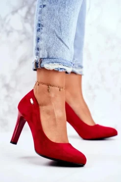 Damskie Buty Sergio Leone Czółenka damskie Zamszowe Czerwone Na Słupku Sergio Leone Campbell