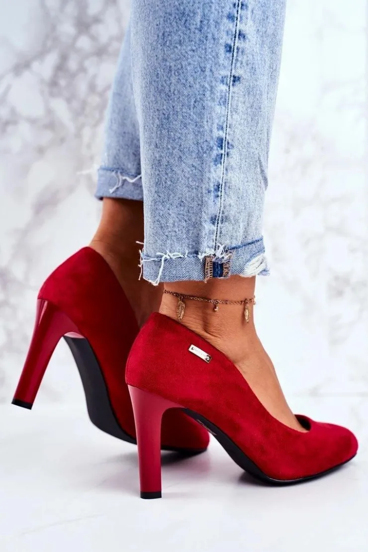 Damskie Buty Sergio Leone Czółenka damskie Zamszowe Czerwone Na Słupku Sergio Leone Campbell