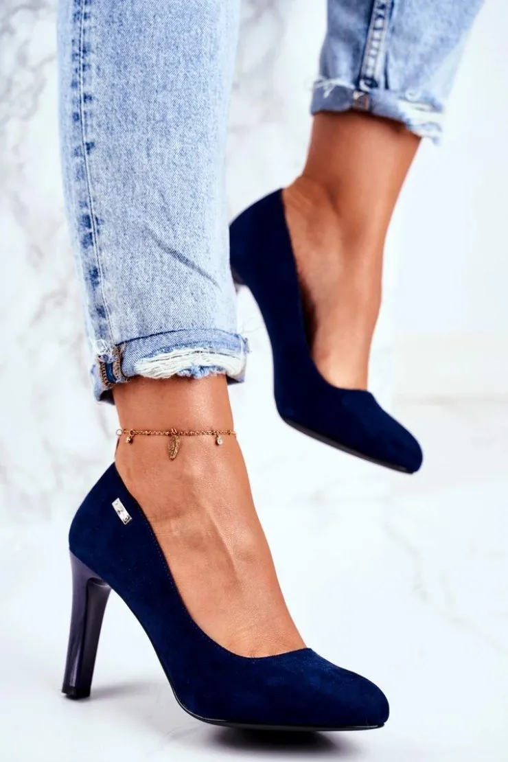 Discount Buty Sergio Leone Czółenka Damskie Zamszowe Na Słupku Sergio Leone Granatowe Campbell