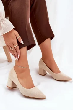 New Boto Czółenka Damskie Ze Szpiczastymi Noskami Na Słupku Beżowe Merinette