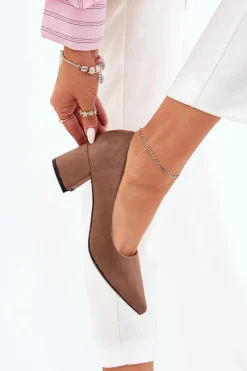 Damskie Boto Czółenka Damskie Ze Szpiczastymi Noskami Na Słupku Khaki Merinette