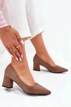 Damskie Boto Czółenka Damskie Ze Szpiczastymi Noskami Na Słupku Khaki Merinette