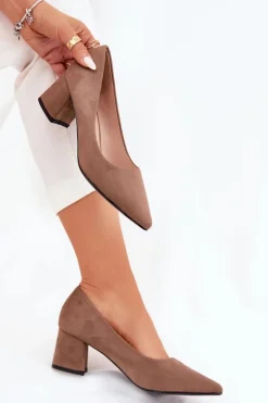 Damskie Boto Czółenka Damskie Ze Szpiczastymi Noskami Na Słupku Khaki Merinette