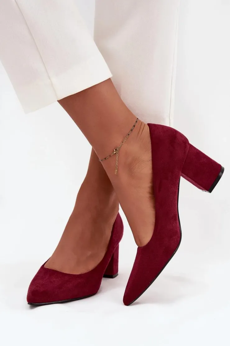 Boto Czółenka Zamszowe|Czółenka Na Słupku*Czółenka Damskie Ze Szpiczastymi Noskami Na Słupku Bordowe Pavira Czerwony