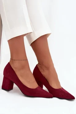 Boto Czółenka Zamszowe|Czółenka Na Słupku*Czółenka Damskie Ze Szpiczastymi Noskami Na Słupku Bordowe Pavira Czerwony