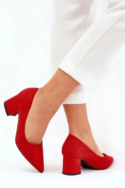 Damskie Boto Czółenka Damskie Ze Szpiczastymi Noskami Na Słupku Czerwone Merinette