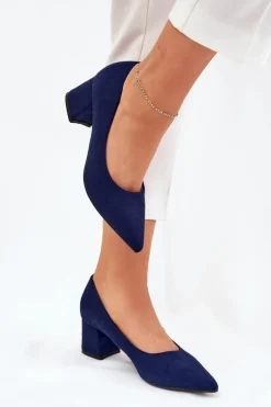 Discount Boto Czółenka Damskie Ze Szpiczastymi Noskami Na Słupku Granatowe Merinette