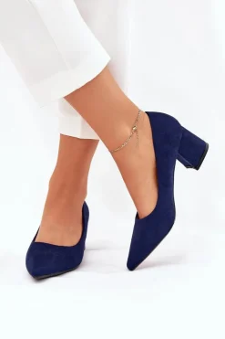 Discount Boto Czółenka Damskie Ze Szpiczastymi Noskami Na Słupku Granatowe Merinette