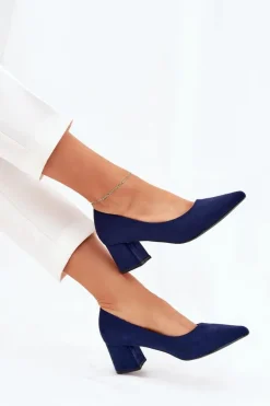 Discount Boto Czółenka Damskie Ze Szpiczastymi Noskami Na Słupku Granatowe Merinette