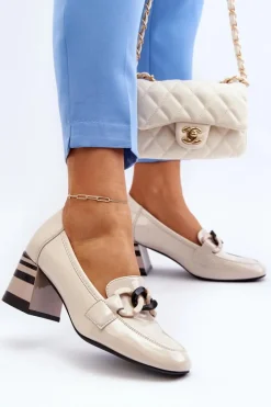 Online Buty damskie Vinceza Czółenka Lakierowane Z Łańcuchem Beżowe Paliotte