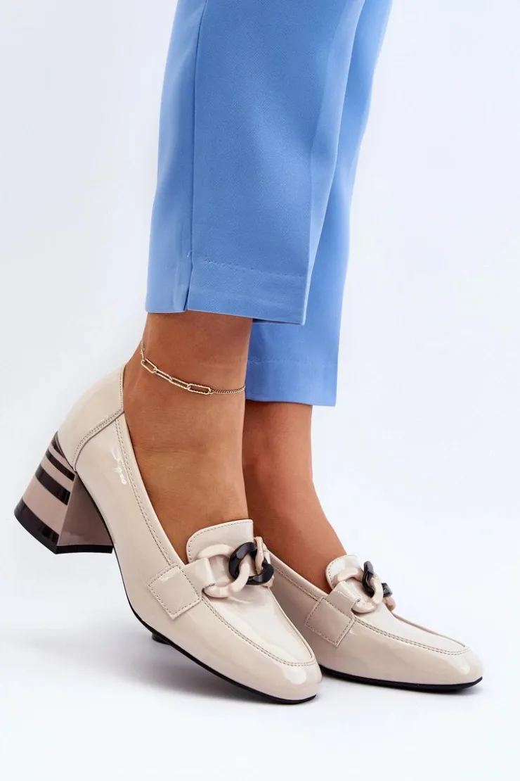 Online Buty damskie Vinceza Czółenka Lakierowane Z Łańcuchem Beżowe Paliotte