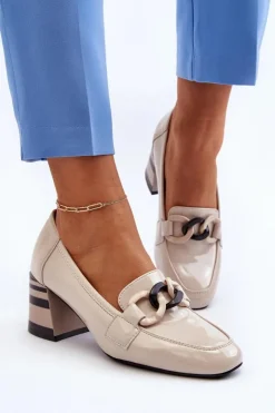 Online Buty damskie Vinceza Czółenka Lakierowane Z Łańcuchem Beżowe Paliotte