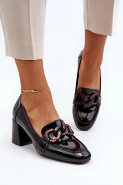 Buty damskie Vinceza Czółenka Na Słupku|Czółenka Klasyczne*Czółenka Lakierowane Z Łańcuchem Czarne Paliotte