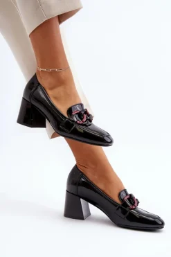 Buty damskie Vinceza Czółenka Na Słupku|Czółenka Klasyczne*Czółenka Lakierowane Z Łańcuchem Czarne Paliotte