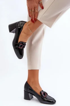 Buty damskie Vinceza Czółenka Na Słupku|Czółenka Klasyczne*Czółenka Lakierowane Z Łańcuchem Czarne Paliotte