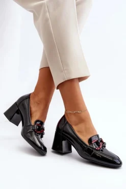 Buty damskie Vinceza Czółenka Na Słupku|Czółenka Klasyczne*Czółenka Lakierowane Z Łańcuchem Czarne Paliotte