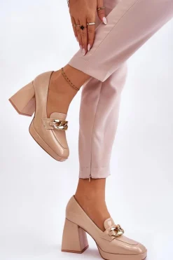Damskie Buty damskie Vinceza Czółenka Na Masywnym Obcasie Beżowe Nataly