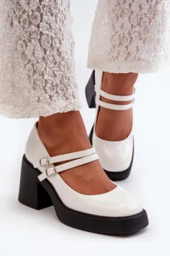 Boto Czółenka Na Platformie|Czółenka Na Słupku*Czółenka Na Masywnym Obcasie Lakierowane Białe Halmina
