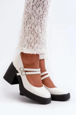 Boto Czółenka Na Platformie|Czółenka Na Słupku*Czółenka Na Masywnym Obcasie Lakierowane Białe Halmina