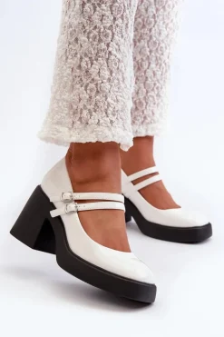 Boto Czółenka Na Platformie|Czółenka Na Słupku*Czółenka Na Masywnym Obcasie Lakierowane Białe Halmina