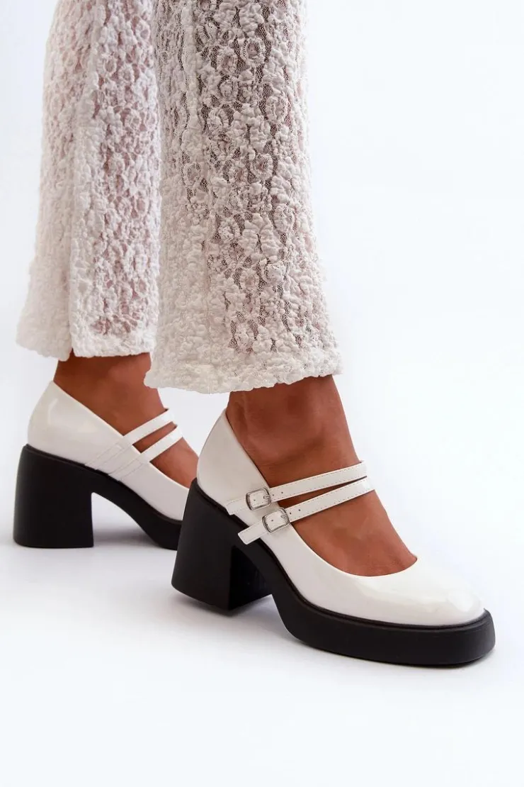 Boto Czółenka Na Platformie|Czółenka Na Słupku*Czółenka Na Masywnym Obcasie Lakierowane Białe Halmina