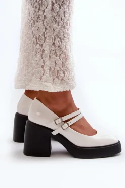 Boto Czółenka Na Platformie|Czółenka Na Słupku*Czółenka Na Masywnym Obcasie Lakierowane Białe Halmina