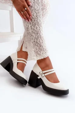 Boto Czółenka Na Platformie|Czółenka Na Słupku*Czółenka Na Masywnym Obcasie Lakierowane Białe Halmina