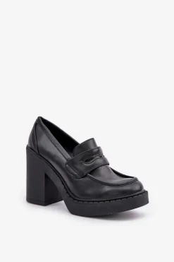 Damskie Boto Czółenka Na Masywnym Słupku Z Eko Skóry Czarne Eminza